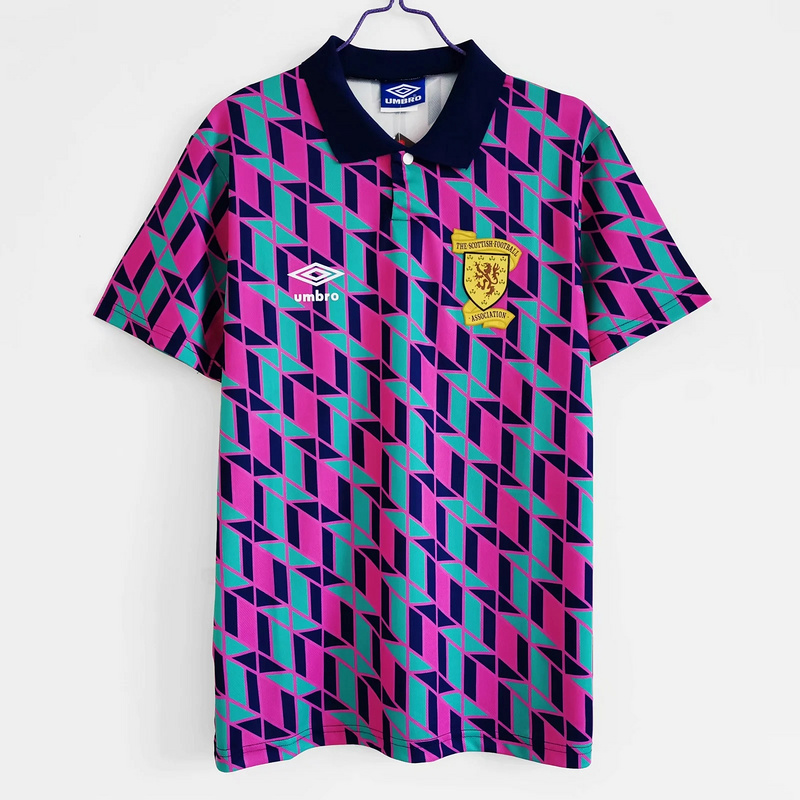 AAA Quality Scotland 1990 Away Pink/Green Soccer Jersey